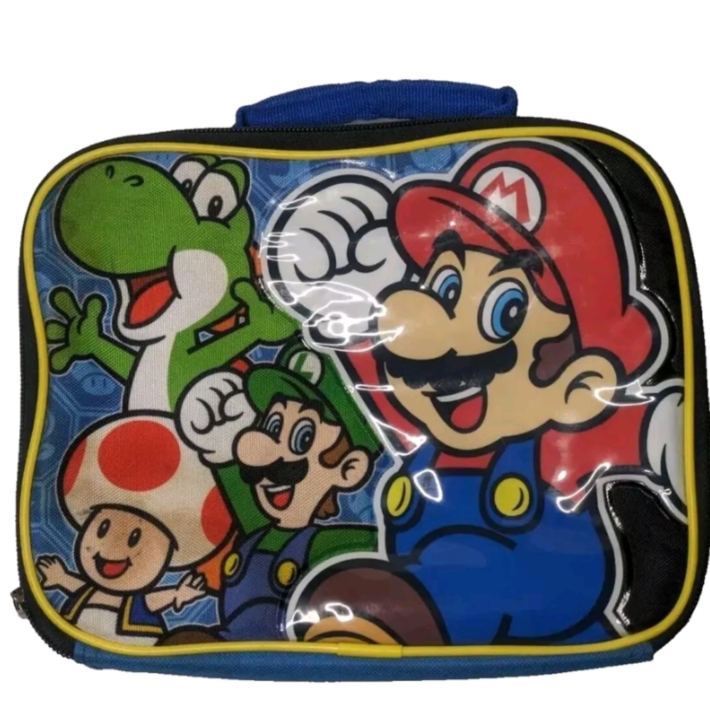 SUPER MARIO BROS, Yoshi, Luigi, kids BPA-free insulated lunch bag. Blue
